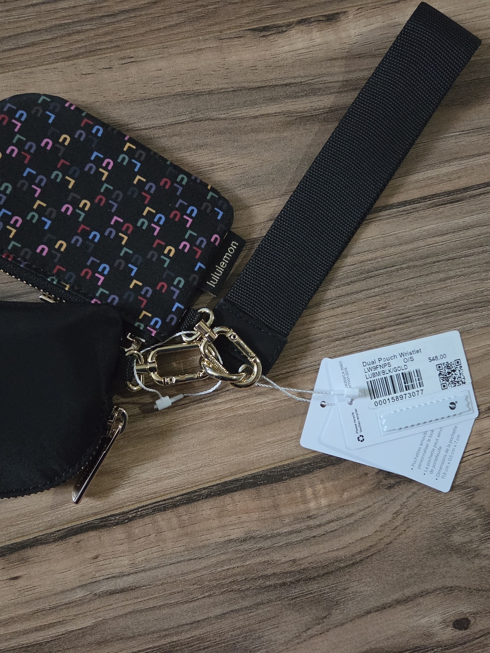 lululemon athletica Black Wristlet with Multicolor Accent Print